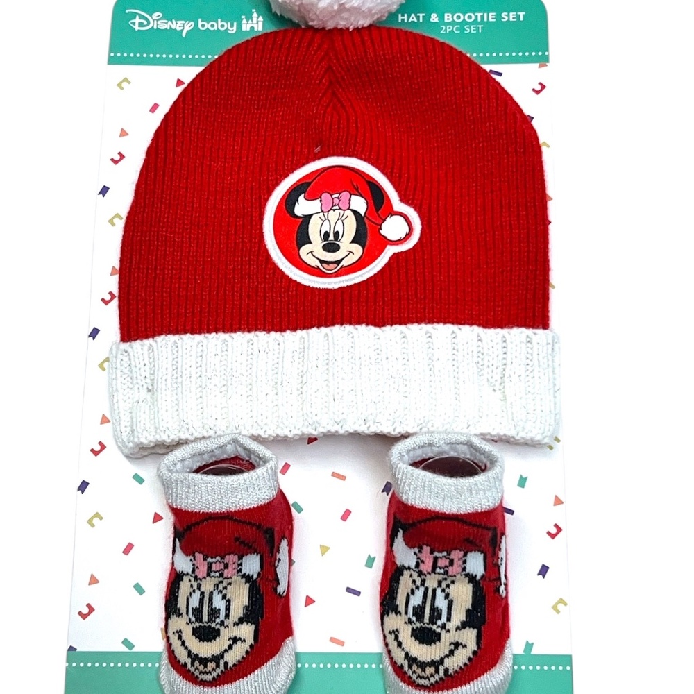 New Disney Baby Minnie Mouse Santa Hat & Bootie Set